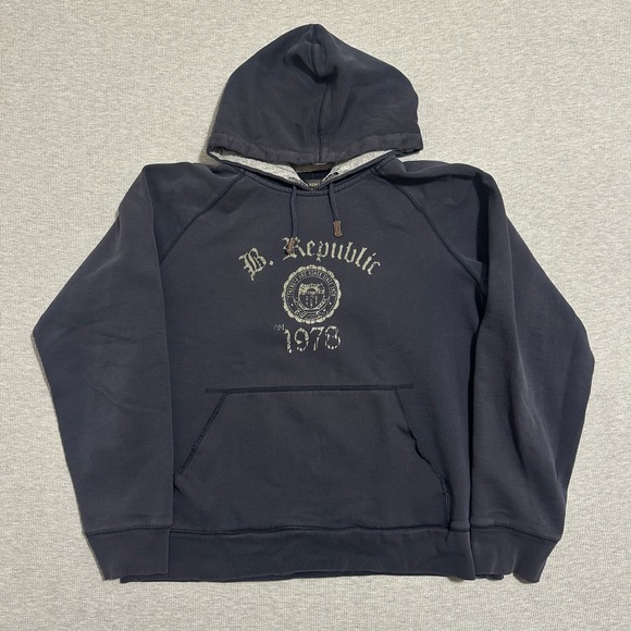 Banana Republic Other - Banana Republic Graphic Pullover Hoodie Distressed Y2K Navy Blue Mens Size L